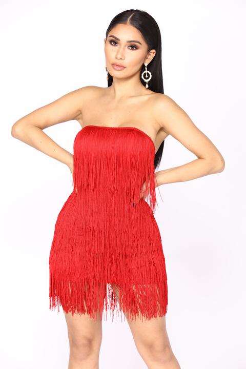 red fringe dress