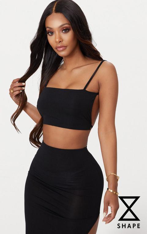 Shape Black Slinky Tie Back Strappy Crop Top