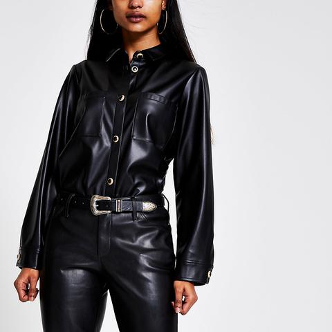 Petite Black Faux Leather Jacket