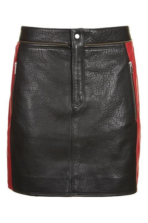 Leather Colourblock Biker Skirt