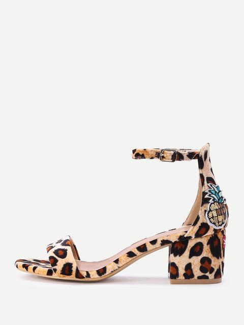 Sandalias Con Estampado De Leopardo Bordadas De Libélula Y Piña