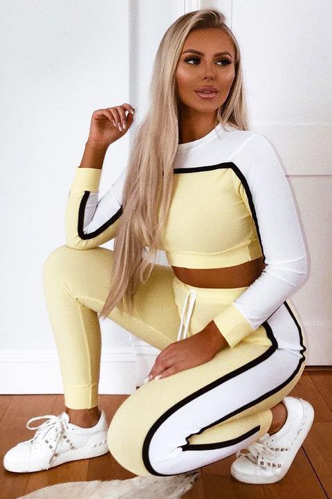 White And Yellow Colour Block Tracksuit - Adryanna