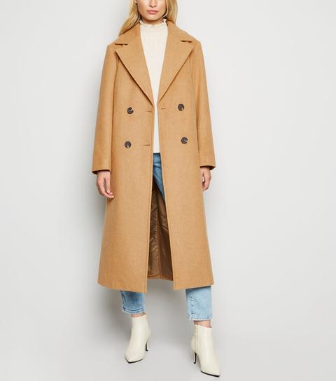 Camel Double Breasted Maxi Coat New Look