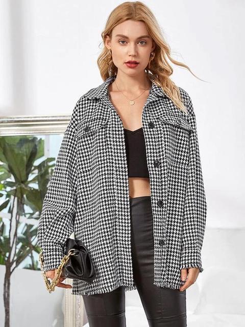 Houndstooth Print Button Through Coat