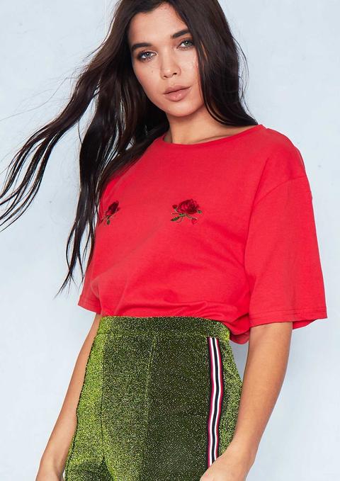 Mary Red Floral Patch T Shirt