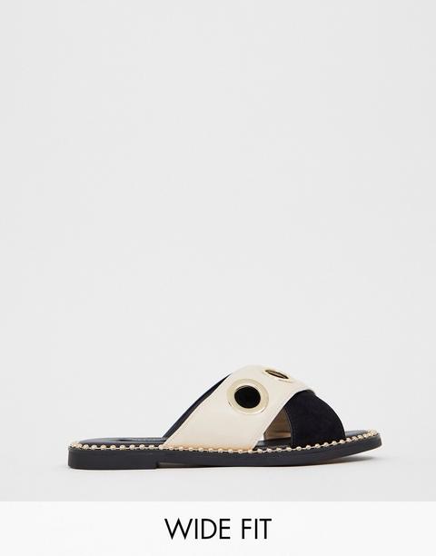 Sandalias Planas Negras De Ancho Especial Con Detalle Circular De River Island-negro