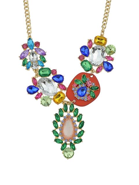 Di Lusso Colorato Strass Oro Colore Lega Kolye Collana Girocollo Moda Bijoux Per Le Donne