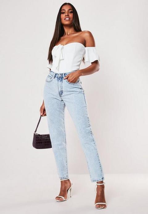 Light Blue Stonewash Highwaisted Mom Jeans, Blue