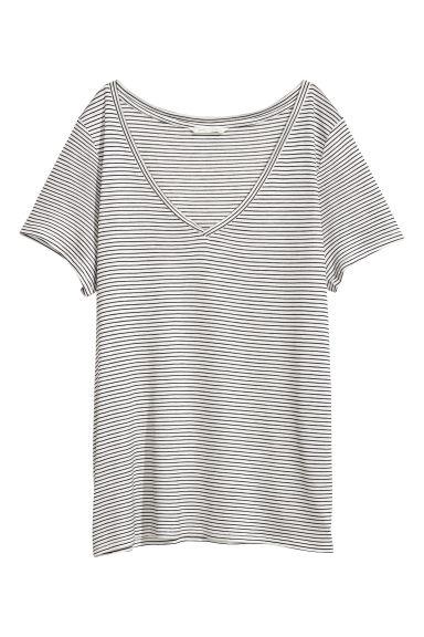 H & M - Camiseta Con Cuello De Pico - Blanco