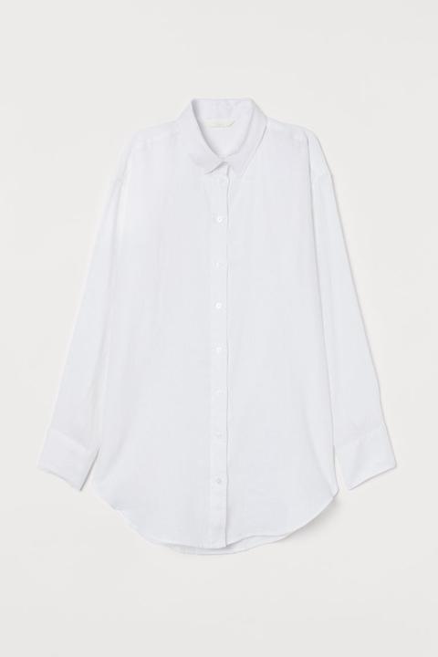 Chemise En Lin Tissé - Blanc