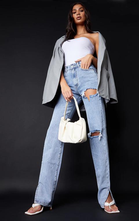 Tall Bleach Wash Ripped Split Hem Jeans