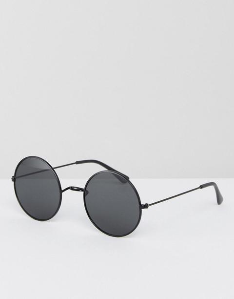 Asos - Occhiali Da Sole Rotondi In Metallo Nero Con Lenti Piatte - Nero