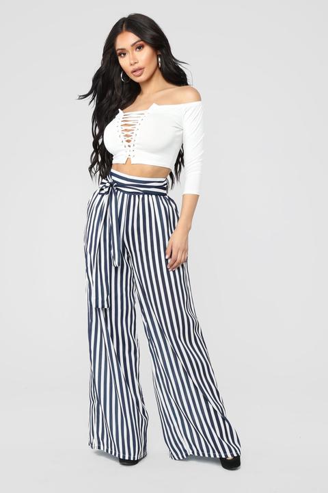 Brea Stripe Pants - Navy/white