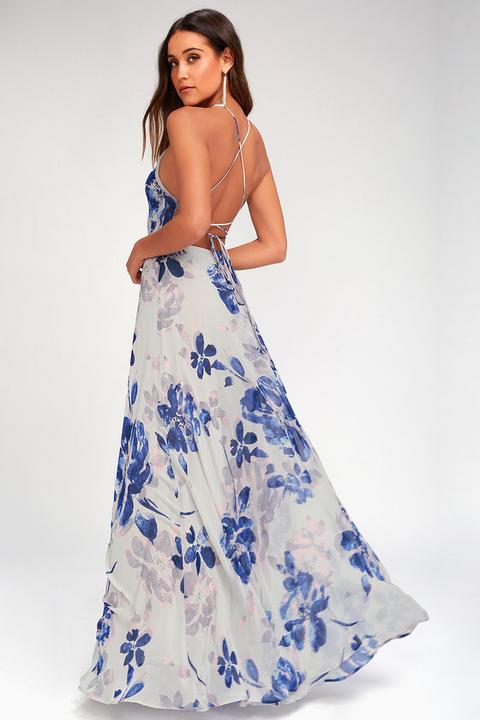 All I Need Grey Floral Print Lace-up Maxi Dress