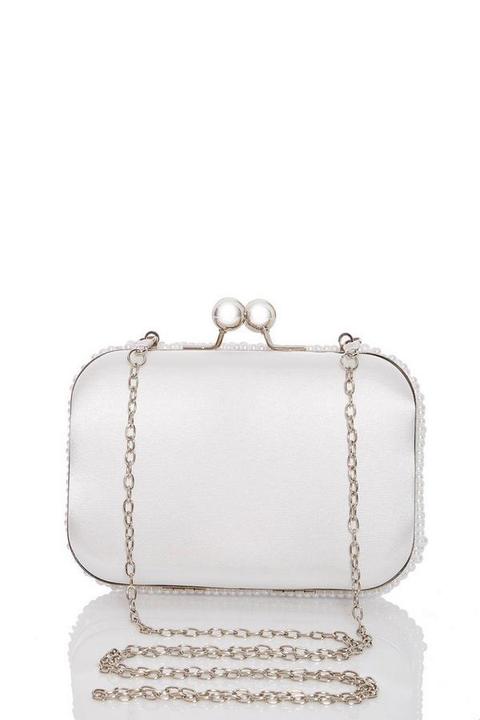 white diamante clutch bag