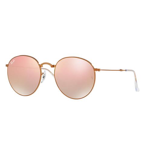 Round Metal Plegable Unisex Sunglasses Lentes: Rosa, Montura: Bronce