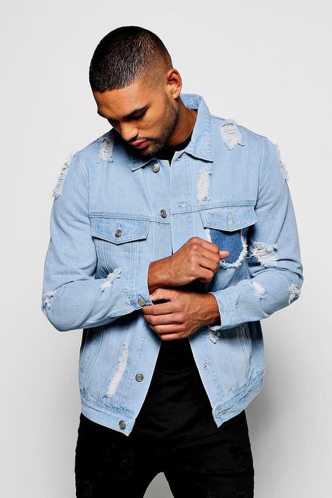 Pale Blue Heavily Distressed Denim Jacket