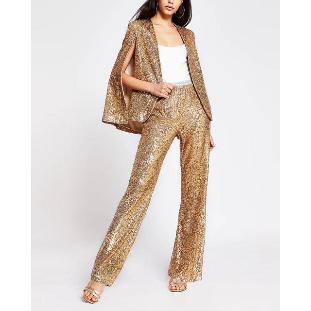 Dropping Hints Champagne Sequin Wide Leg Trousers  Club L London  IRE