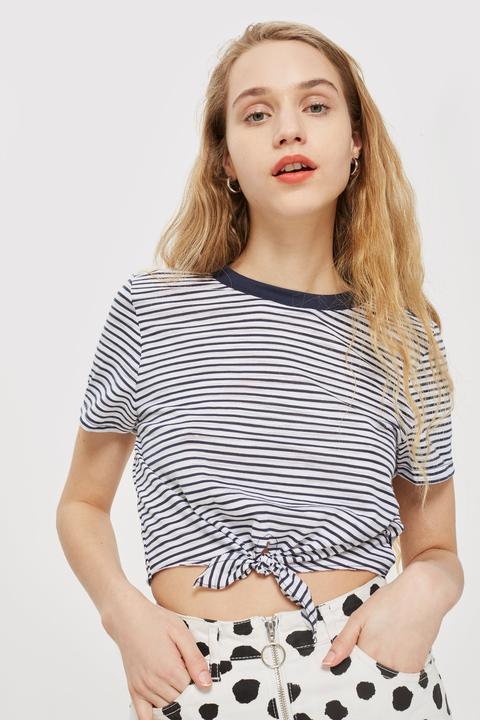 Womens Petite Stripe Knot Front T-shirt - Multi, Multi