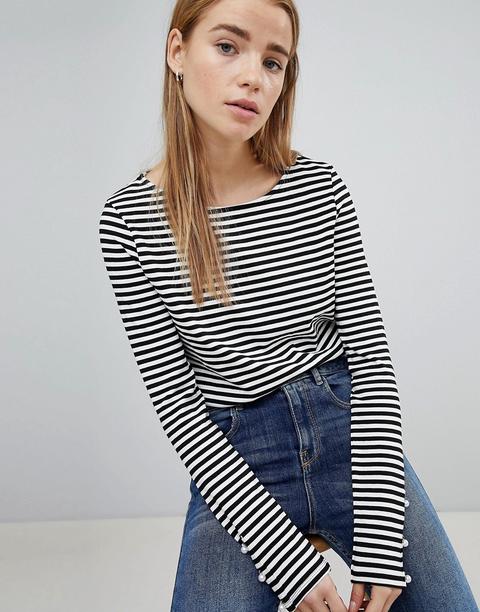 Pimkie Long Sleeve Striped Top - Black/white