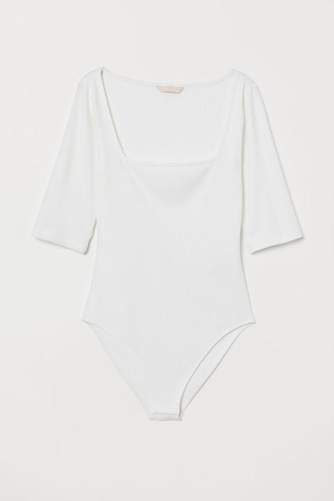 Gerippter Body - White - Damen