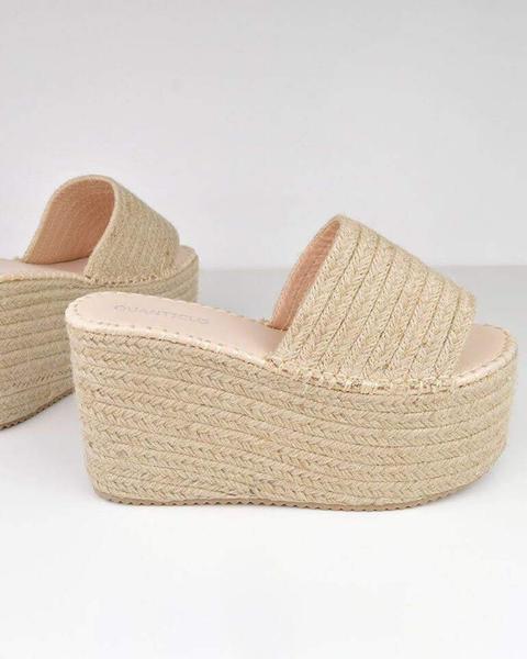 Alexandra - Platform Straw Slider In Nude