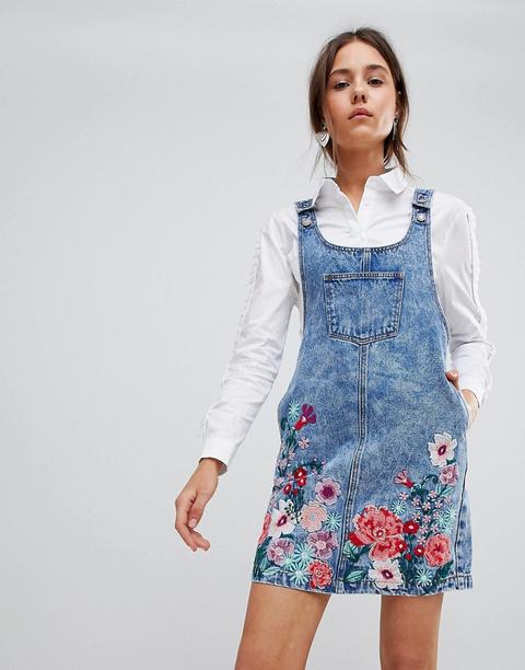 Glamorous - Vestitino Scamiciato Di Jeans Con Ricami A Fiori - Blu from  ASOS on 21 Buttons