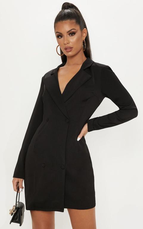 Black Long Sleeve Blazer Dress, Black