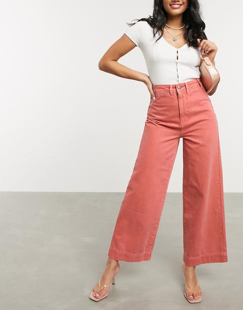 Asos Design High Rise 'easy' Wide Leg Jeans In Terracota-orange