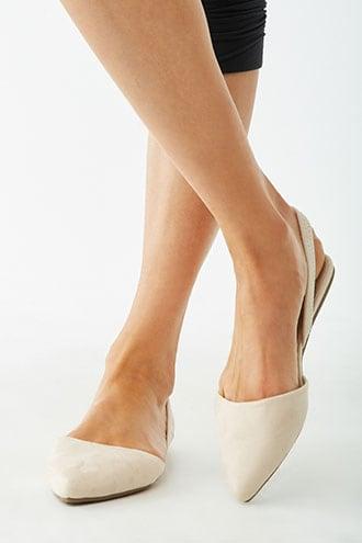 Pointed Toe Open-heel Flats , Nude 