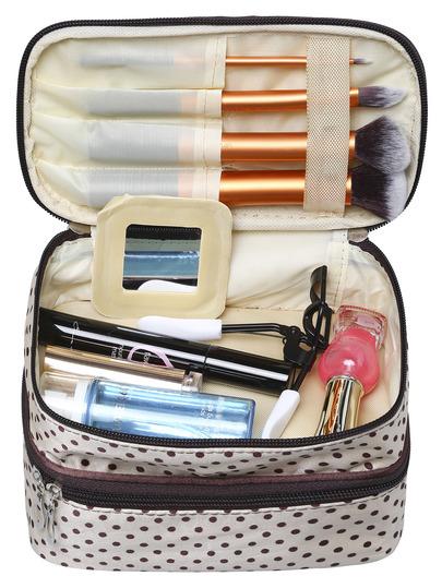 Borsa Per Cosmetico A Pois Doppio Strato Beige