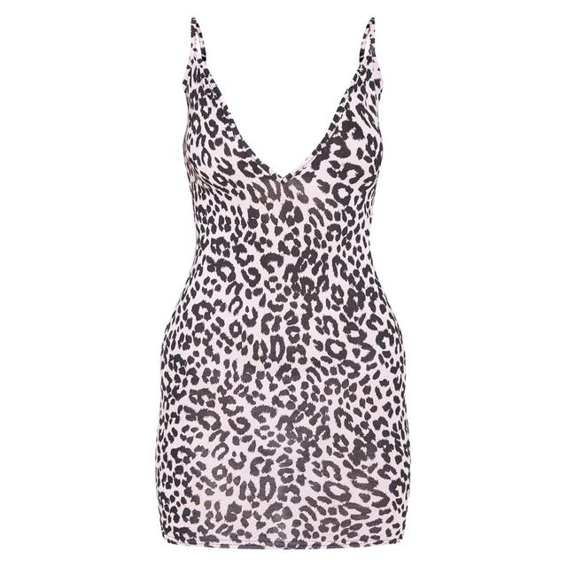 leopard print strappy plunge bodycon dress