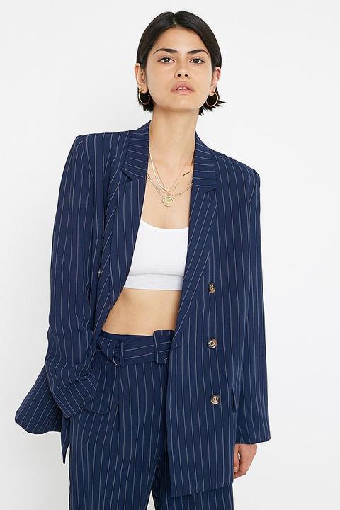 Gestuz Pinstripe Blazer - Blue 38 At Urban Outfitters