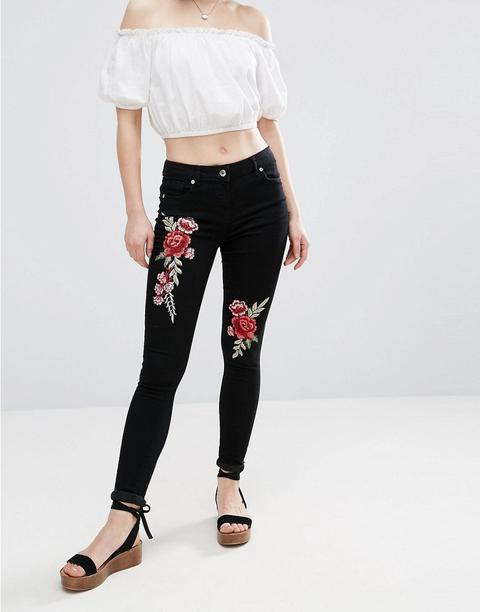 Parisian - Jeans Con Rose Ricamate - Nero