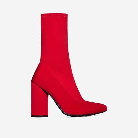Jameson Block Heel Sock Boot In Red 
