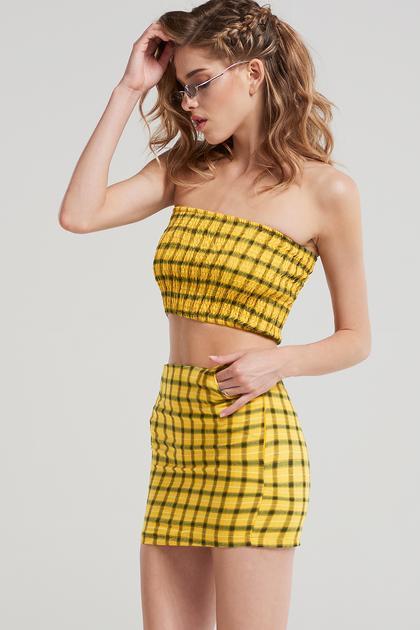 Camila Gingham Bandeau Skirt Set-yellow