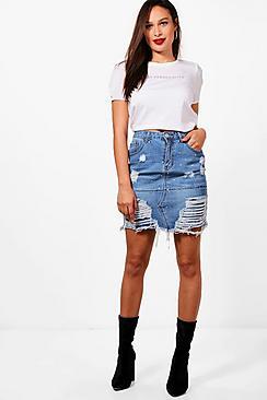 Tall Distressed Diamante Denim Skirt