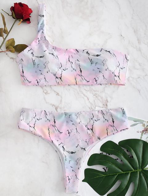 Bikini Di Ombre A Monospalla Light Pink