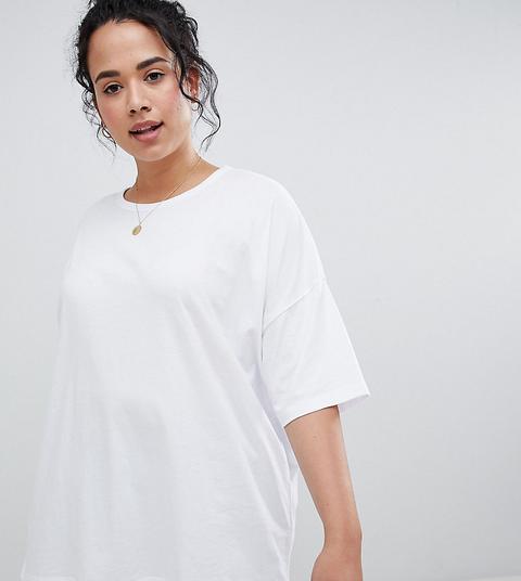 Asos Design Curve - T-shirt Super Oversize Bianca Con Spalle Scivolate - Bianco