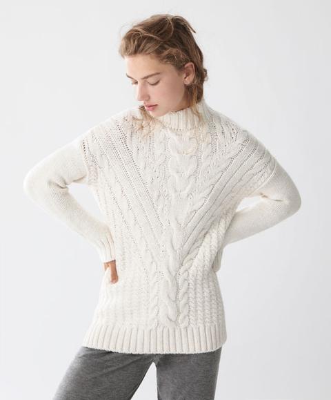 Pullover A Trecce Con Collo Alto