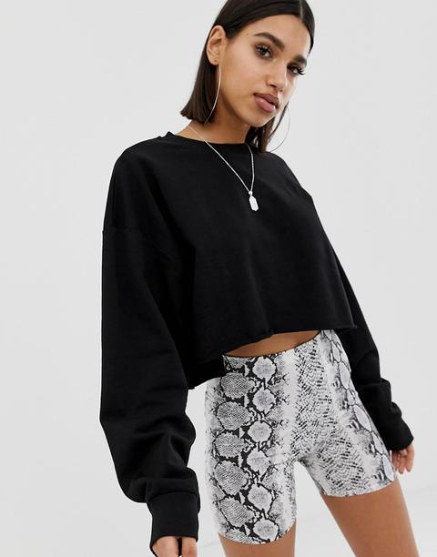 Asos Design Oversized Boxy Crop Sweatshirt In Black - Black