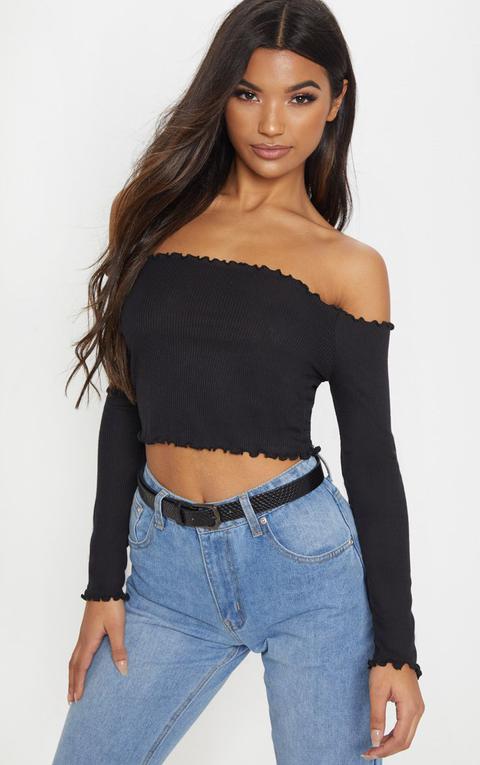 Josie Black Frill Edge Crop Top