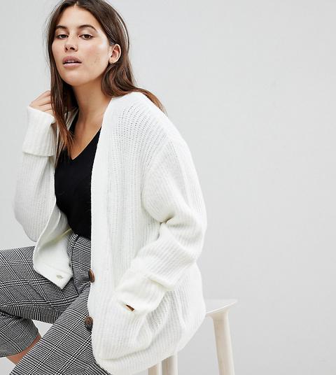 Asos Curve - Cardigan Lavorato A Coste Oversize Con Bottoni - Crema