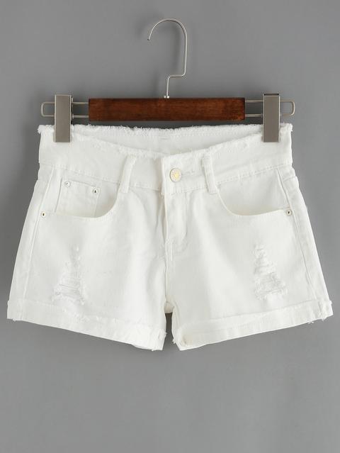 Shorts Deshilachado Denim Casual -blanco