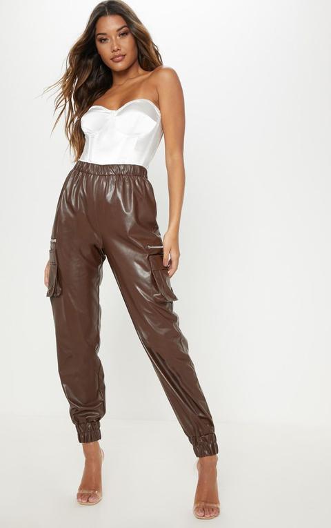 Chocolate Faux Leather Cargo Jogger