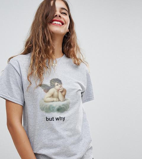 "adolescent Clothing - T-shirt Con Stampa Con Cherubino E Scritta "but Why" - Grigio