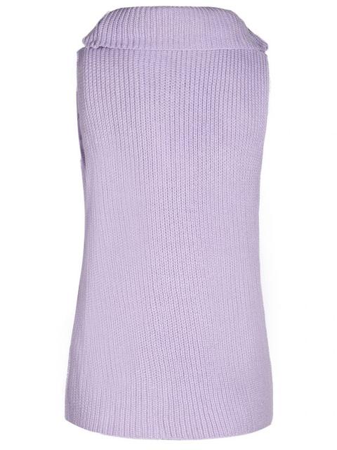 purple sleeveless cardigan