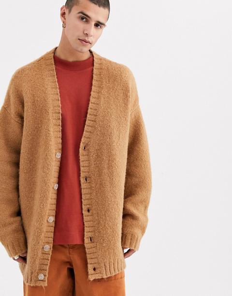 Asos White Cocoon Fit Cardigan In Alpaca Knit-brown