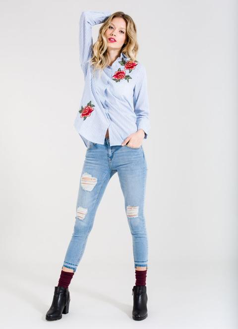 Jeans Skinny Chiaro Con Rotture