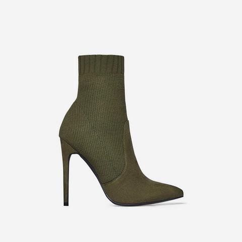 Phoenix Knitted Sock Boot In Khaki Faux 